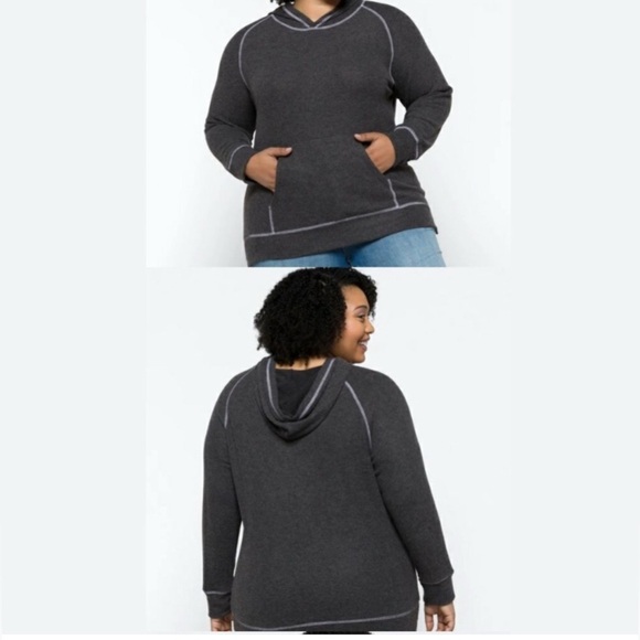 Anthropologie•LNA•Charcoal Grey•White Top Stitch Hoodie•NWT• Size 1X - Picture 2 of 5